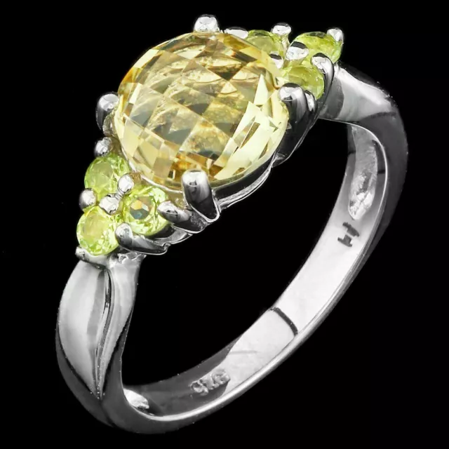 Unheated Natural 8Mm Citrine Peridot Gem In Sterling Silver 925 Ring Size 6