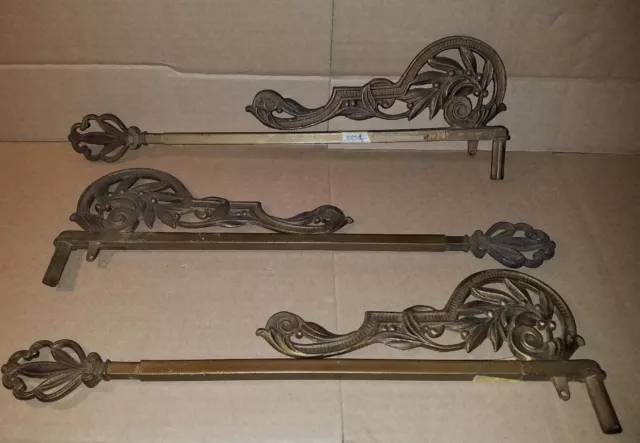 Vintage 3 Ornate Brass Victorian Swing Arm Curtain Drapery 26" Max Adjustable