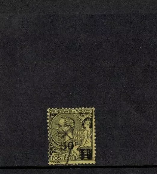 MONACO 1922 50c SURCHARGE 1f BLACK/YELLOW PRINCE ALBERT VERY FINE USED VFU