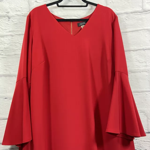 Tahari Asl Dress Women’s 16W Red Sheath Bell Sleeves Round Neck NWOT 2