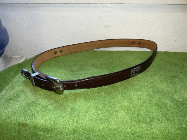 Vintage Alligator Croc Leather Silver Tone Western Belt Sz L Euc