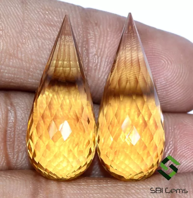 49.40 CTS Natural Citrine Faceted Teardrops Pair 30x12 mm Untreated Loose Gems