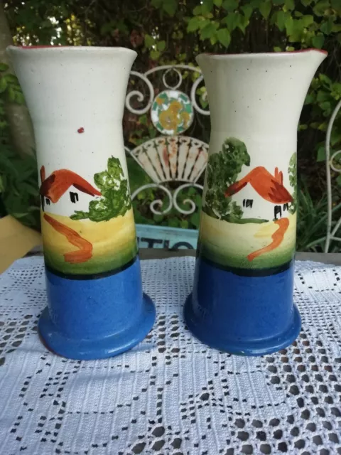 Pair of Vintage Watcombe Torquay Ware Column Vases Cottage Ware Keith Neat 19cm 2