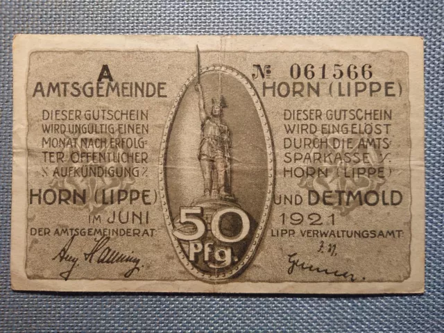 alter Gutschein Notgeld Amtsgemeinde Horn Lippe Detmold Juni 1921 50 Pf. 061566