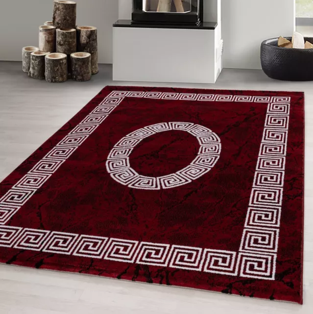 Tappeto designer pelo corto meandro bordo design rosso-bianco tappeto soggiorno