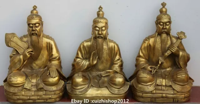 Chinese Bronze Ru Yi Fan Tai Chi Taoism wudang three Taoist priest Buddha Set