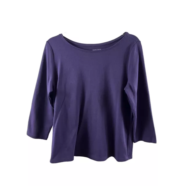 Eileen Fisher Elbow Sleeve Casual Scoop Neck Organic Cotton T-Shirt Med Purple