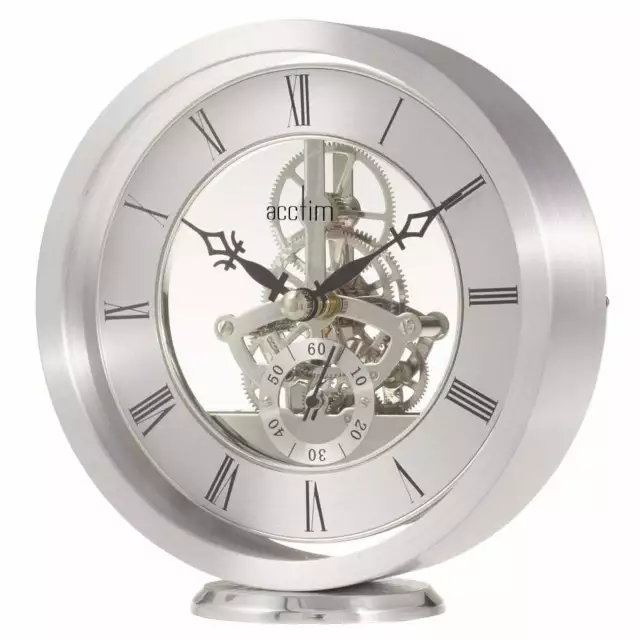 Acctim Clocks  Silver Finish Round Skeleton Quartz Mantle Clock Millendon 37027