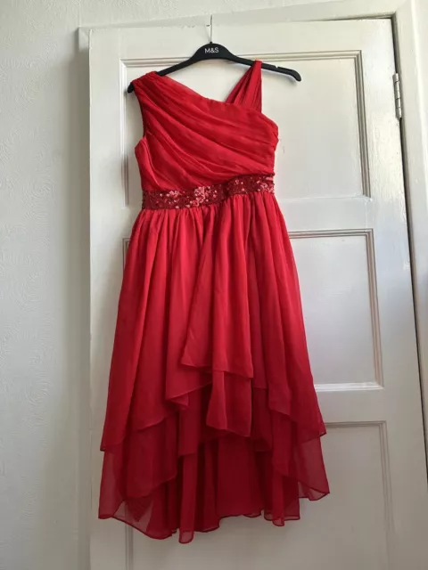 Stunning Monsoon Girls Red Occasion Dress Age 13 Wedding Party Next Summer Prom