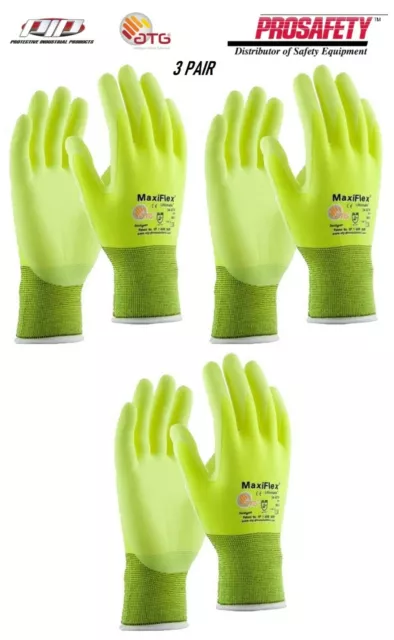 PIP 34-874FY MaxiFlex Ultimate HI VIS Micro Foam Nitrile Grip WORK GLOVES 3 PR