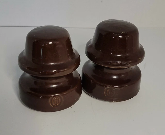Glazed Brown Ceramic Porcelain Electric Power Line Insulator Marked VTG