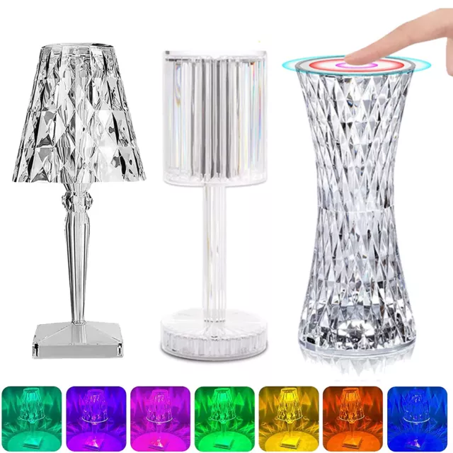 LED Kristall Tischlampe akku RGB Dimmbar Touch Lampe für Schlafzimmer Wohnzimmer