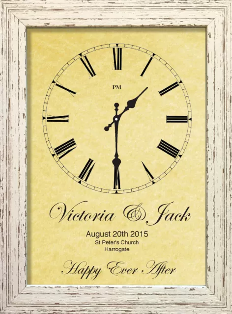 Wedding - Anniversary or Birthday PERSONALISED Shabby Chic Clock Print #4