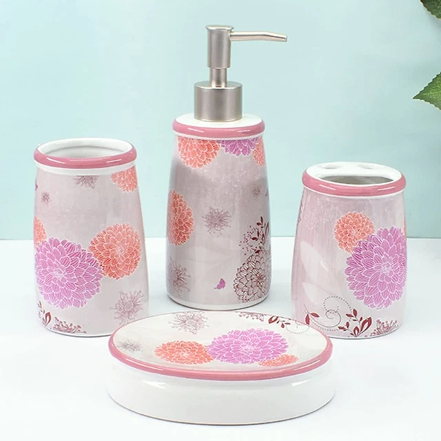 Céramique Salle de Bain Accessoires Set 4, Ensembles pour Maison Multicolore S4