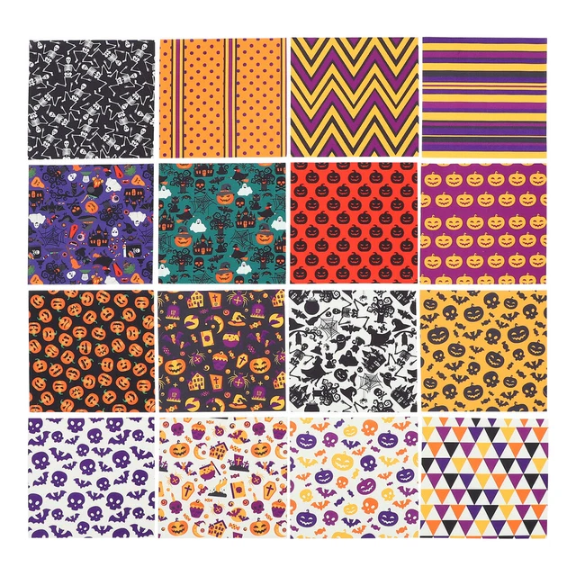 16 Pcs Halloween Patchwork Pumpkin Fabric Bundle Cloth Bat Bundles