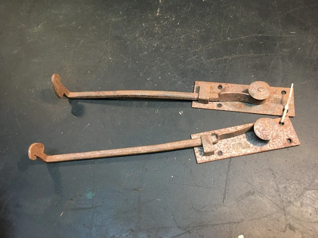 Antique Cast Iron Shutter Barn Door Latch Pin Hardware 14in Pair