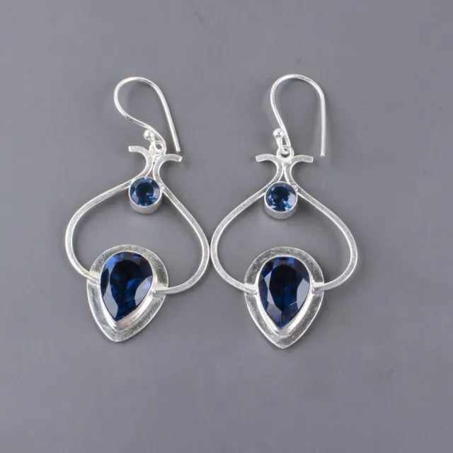 Natural London Blue Topaz Gemstone Drop/Dangle Earrings 925 Silver For Girls