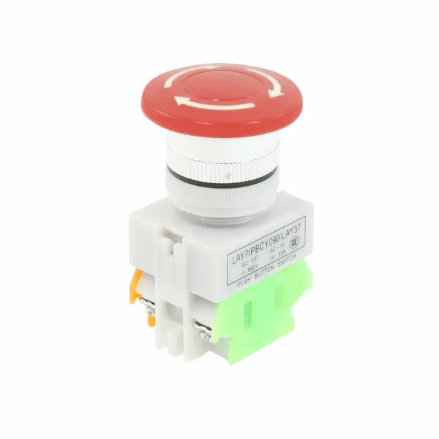 AC 660V 10A Red Sign Rotating Mushroom Push Button Switch Lock 1 NO 1 NC DPST