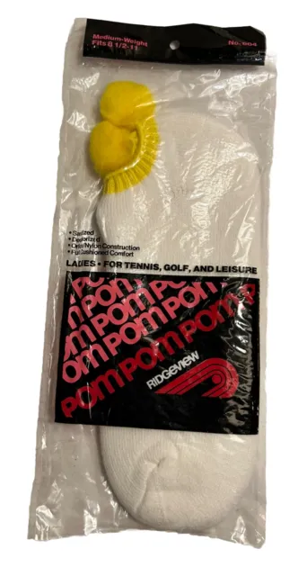 Vintage Pom Pom Socks Size  8.5-11 Sport Sox Yellow Pom Ridgeview