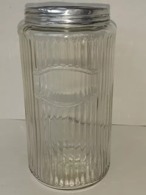 Vintage Hoosier Cabinet Glass Coffee Jar Ribbed with Aluminum Lid