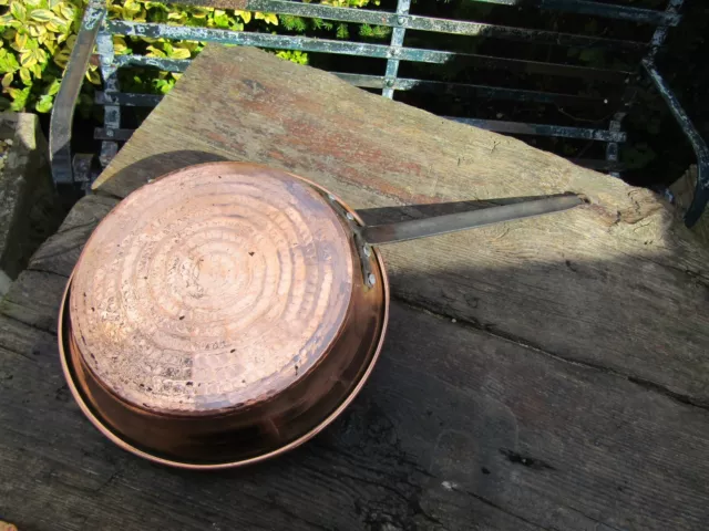 Antique English Large Copper Saucepan Frying Pan Cooking Pan Forged Iron Handle