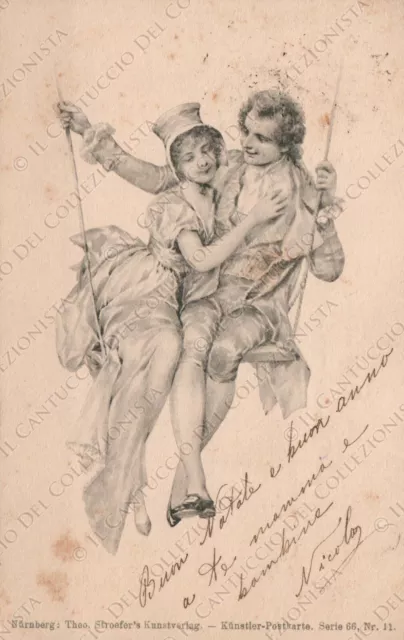 Coppia innamorati sull’altalena Cartolina romantica