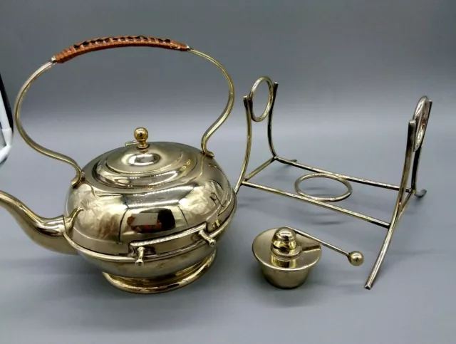 Victorian Silver Plated Spirit Kettle Raffia Nandle Stand Holding Burner