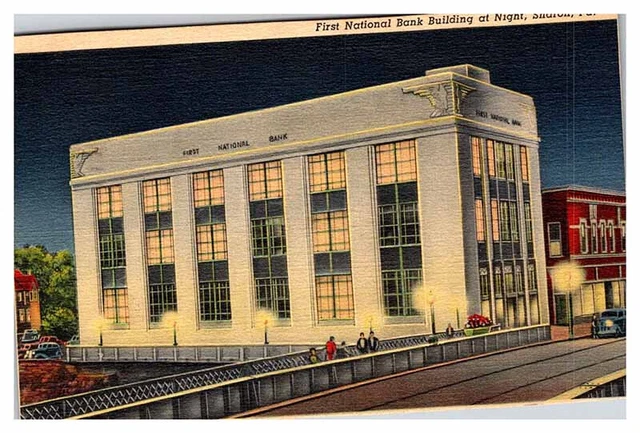 Postcard BANK SCENE Sharon Pennsylvania PA AU8042