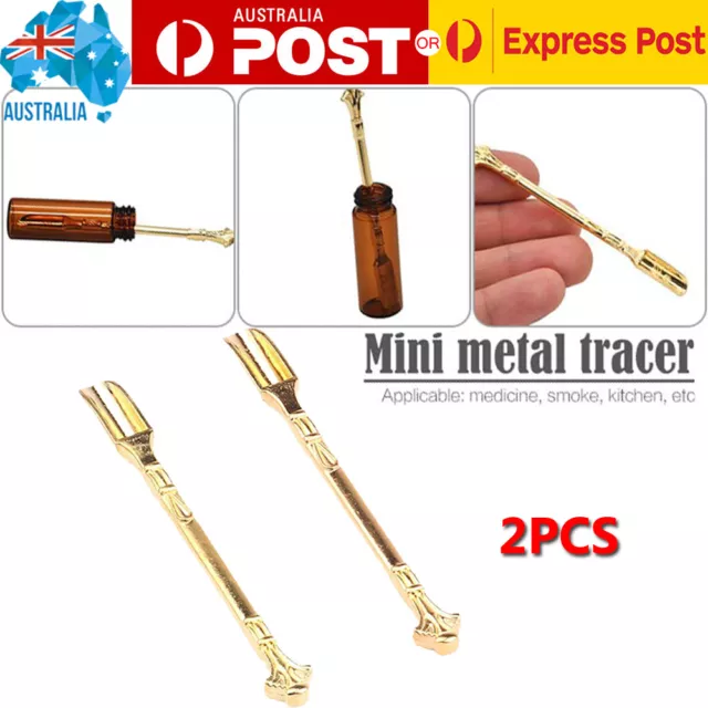 2x Gold Mini Snuff Spoon Spatula Snuff Scoop Metal Ladle Medicinal Lab Transfer