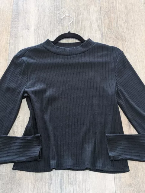 Banana Republic Top Womens Medium Black Long Sleeve Mock Neck Ribbed Knit