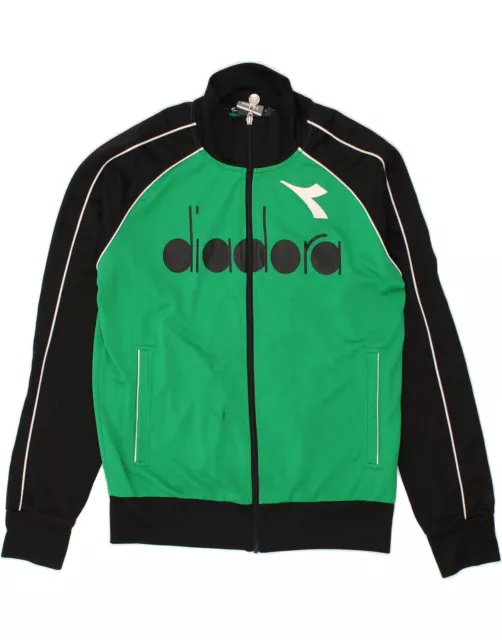 DIADORA Mens Graphic Tracksuit Top Jacket UK 38 Medium Green Colourblock BG91