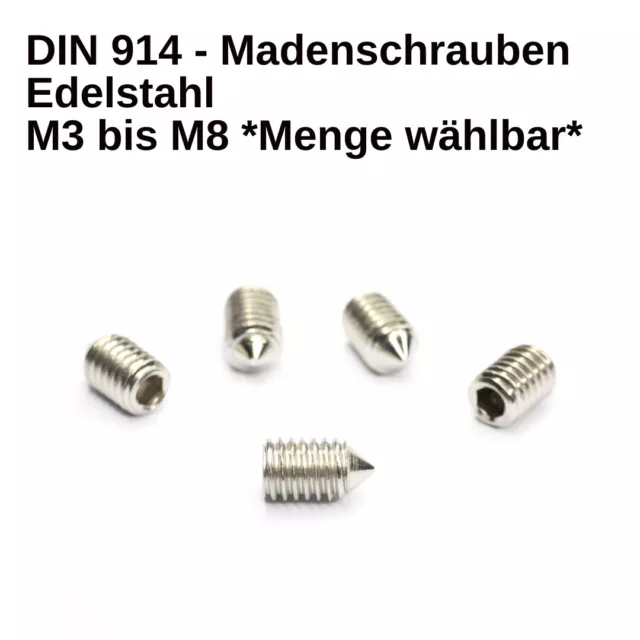 Madenschrauben Gewindestifte Kegelspitze Edelstahl V2A M3 - M8 DIN 914