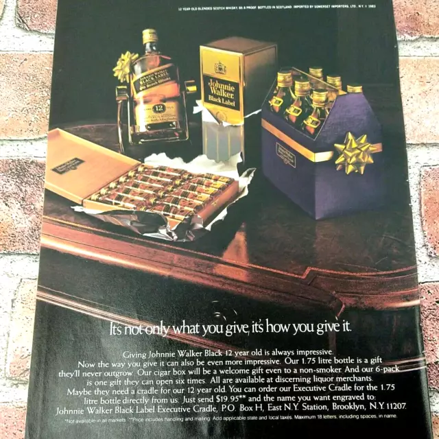 Johnnie Walker Black Label Scotch Whisky Holiday Gift - Vtg 1983 PRINT AD