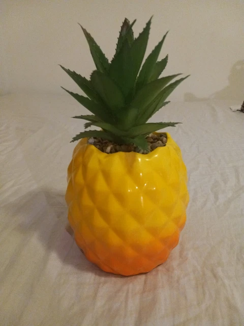 Garden Party Ceramic Pineapple w/ Faux Succulent Plant Decor 9" Yellow/Orange