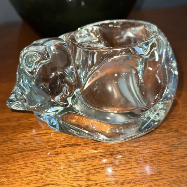 Sleeping Cat Votive Tea Light Candle Holder Clear Paper Weight Indiana Glass Vtg