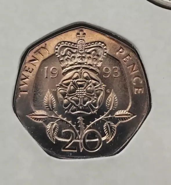 1993 BUNC 20p Tudor Rose Twenty Pence Coin BUNC