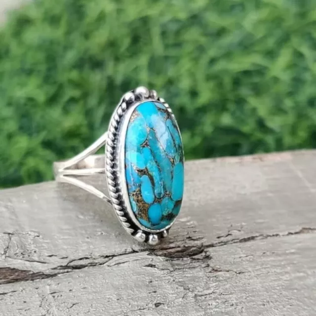 Sterling 925 Silver With Turquoise Oval Shaped Stone Handmade Women Ring 2