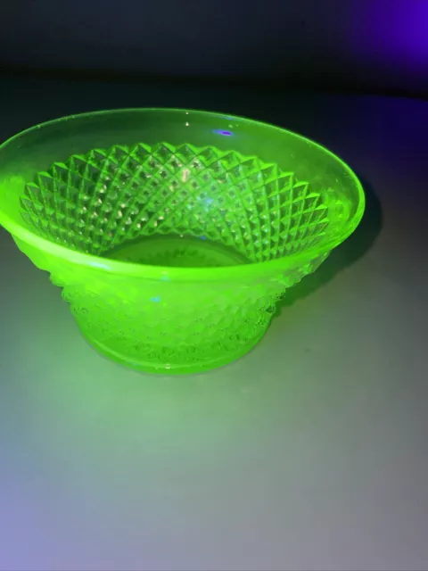 Green Westmoreland "English Hobnail" Flared Uranium Glass  4-1/2”