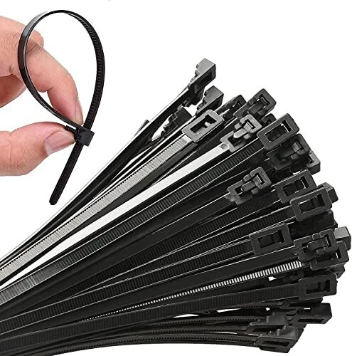 100Pcs Heavy Duty Industrial Zip TiesReleasable Black Cable (Reusable12 Inch)