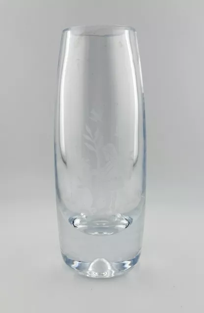 Crystal Glass 6.5” Flower Bud Vase Etched Girl Bird Flowers Tree 2