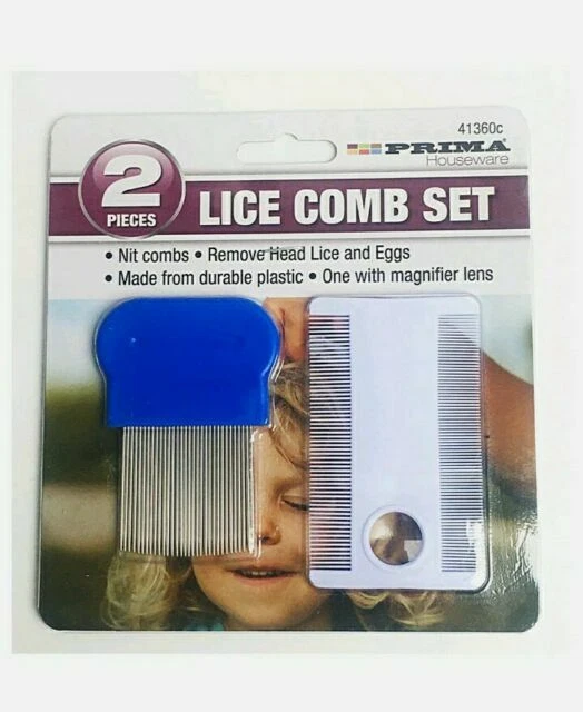 Head Lice Comb Fine Tooth Metal Detection Remove Hair Nit Eggs Magnifier Set 2pc