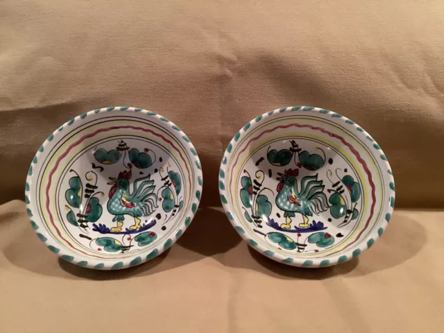 Deruta Orvieto Green Rooster Fruit Bowl Hand Painted In Italy