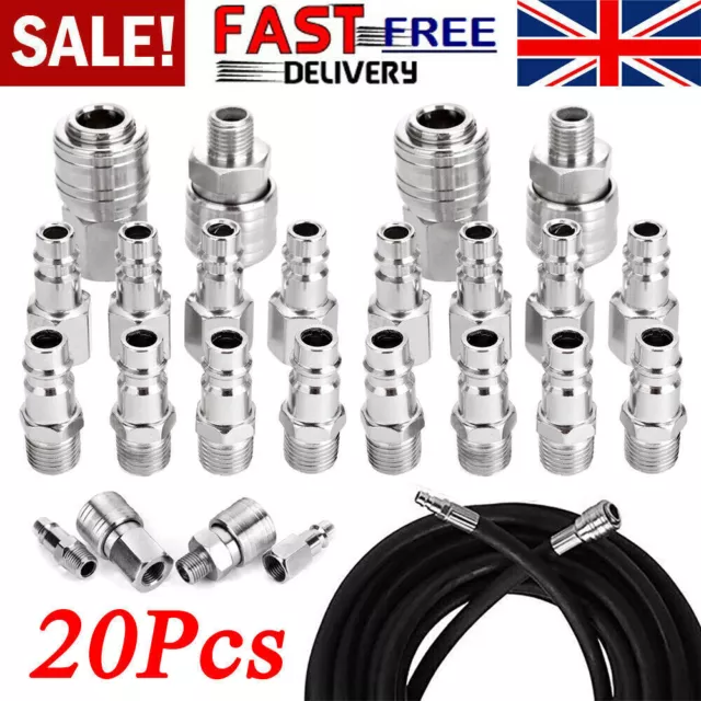 20PCS Euro 1/4'' BSP Air Line Fitting Hose Compressor Quick Release Connector