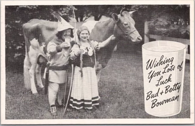 1940ss Chicago IL Advertising Postcard BOWMAN DAIRY "Bud & Betty Bowman" Midget