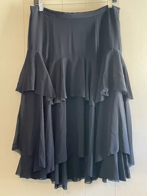Soft Surroundings Semi-Sheer Black Ruffled Midi Skirt Petite Size Large
