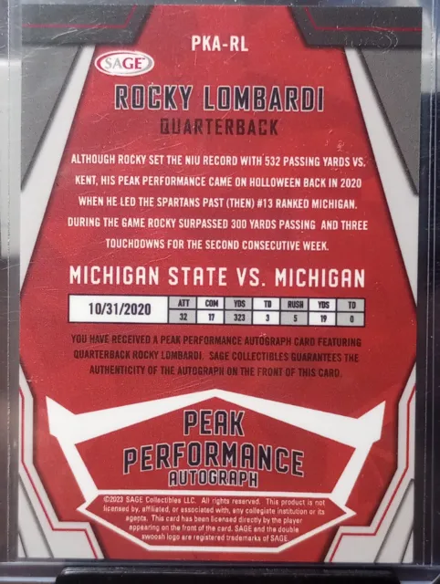 2024 NFL DRAFT Prospect QB🔥 Rocky Lombardi 🔥 Autographed Rookie Card 