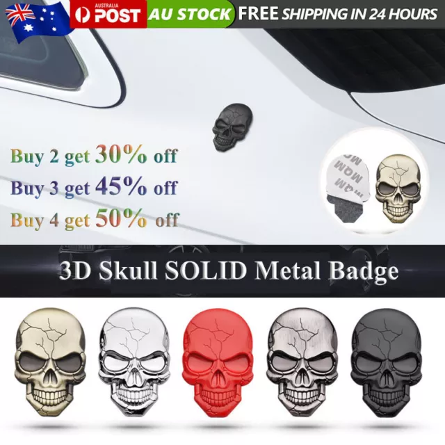 3D Skull SOLID Metal Badge 3M Sticker Decal Emblem Car Motorcycle Truck AU STOCK