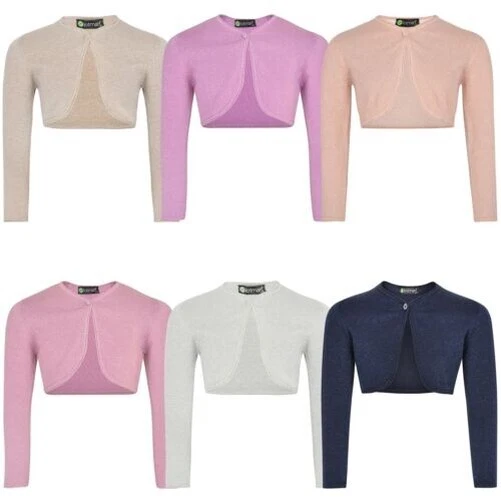 Ragazze Effetto Glitter Maglia Coprispalle Bambini Manica Lunga Bolero Top Lurex