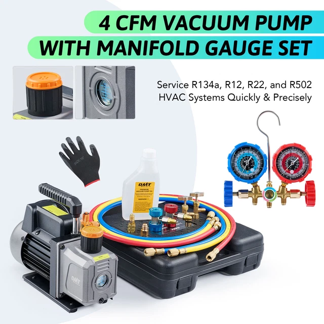 OMT 1/3HP 4CFM AC Vacuum Pump Manifold Gauge Set Tool Set Recharging