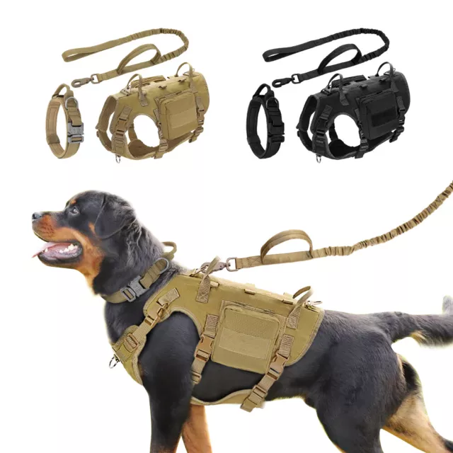 Military Dog Harness & Tactical Collar & Bungee Leash set Heavy Duty Training